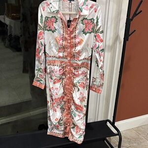 Fashion Nova Floral Long Sleeve Dress - White and Pink